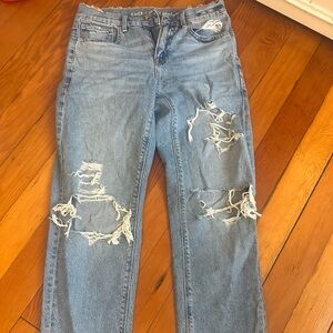 American Eagle Outfitters Light Blue Distressed Straight Leg Jeans